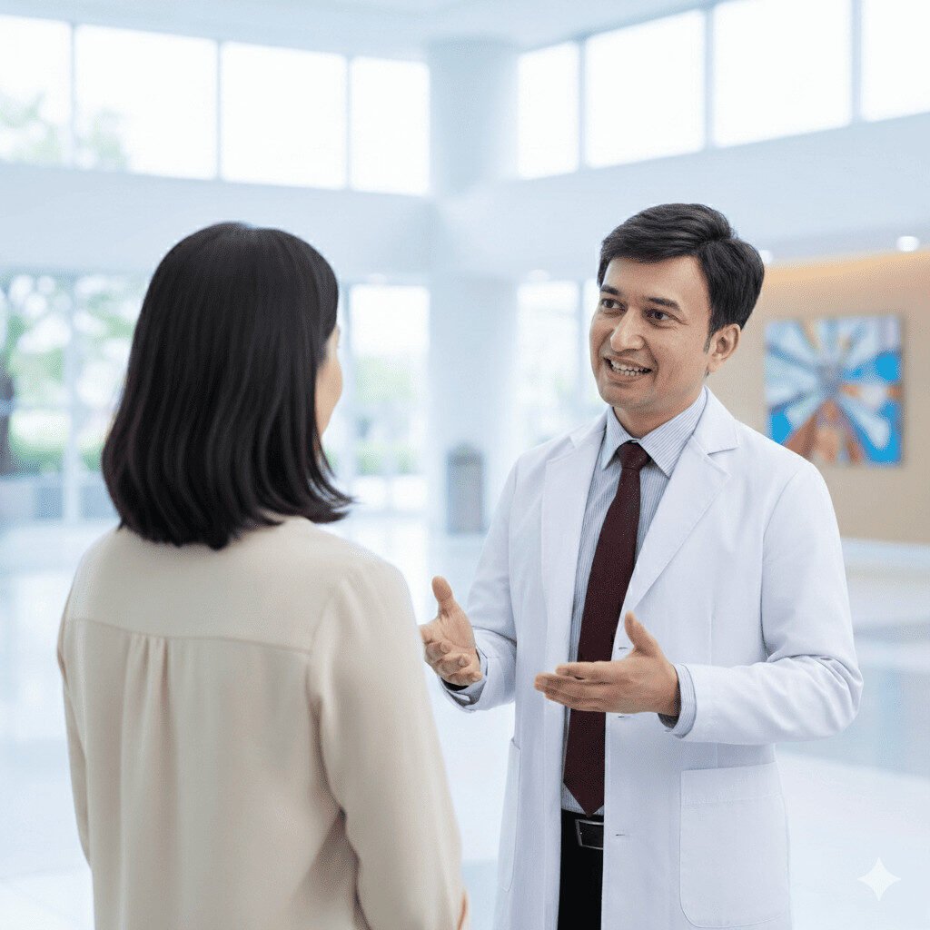 Ilustrasi konsultasi dokter dan pasien dewasa