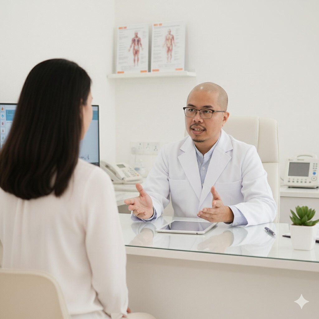 Ilustrasi konsultasi tulang belakang dan pasien